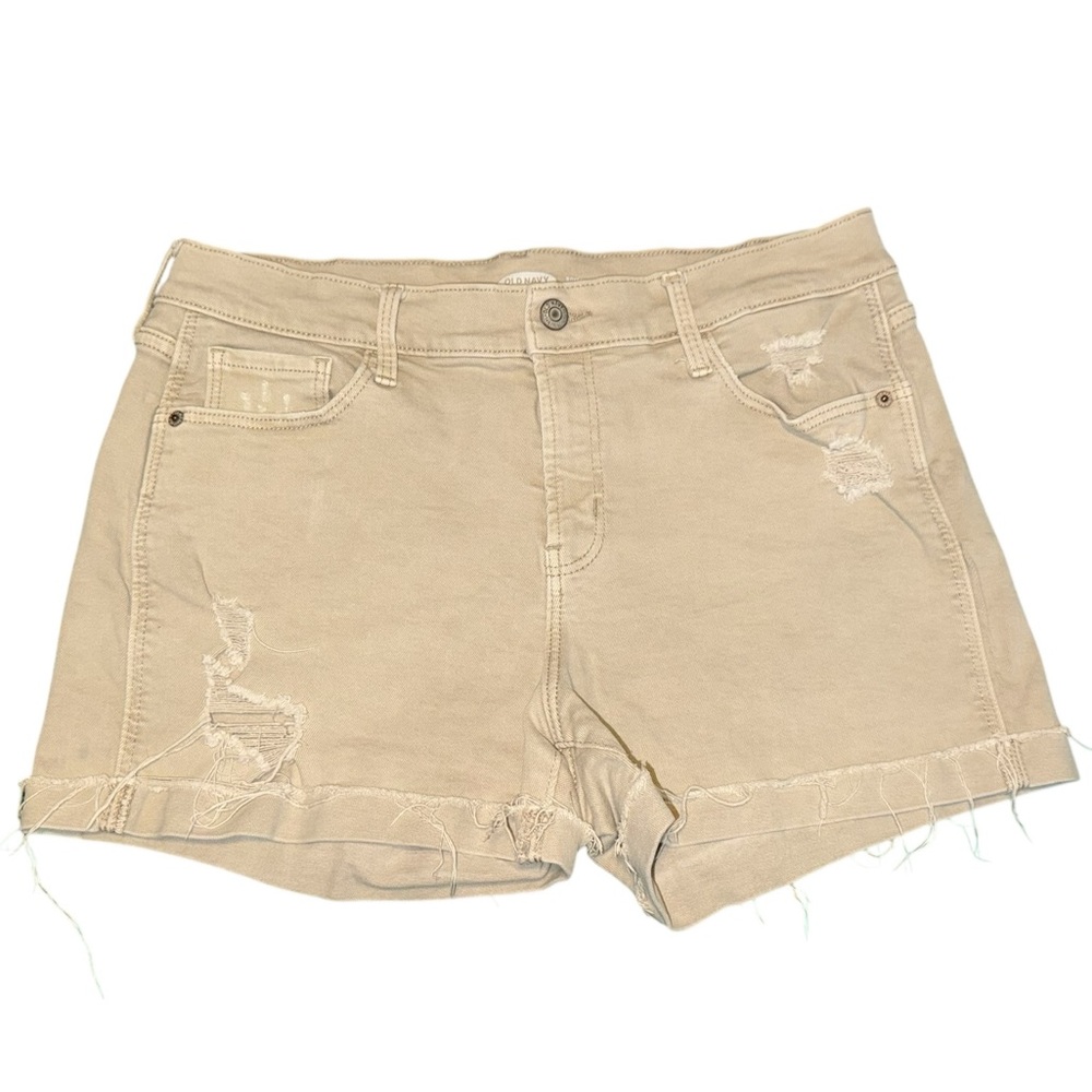 Old Navy Boyfriend Shorts Women’s Size 10 Tan Mid Rise Distressed Raw Hem